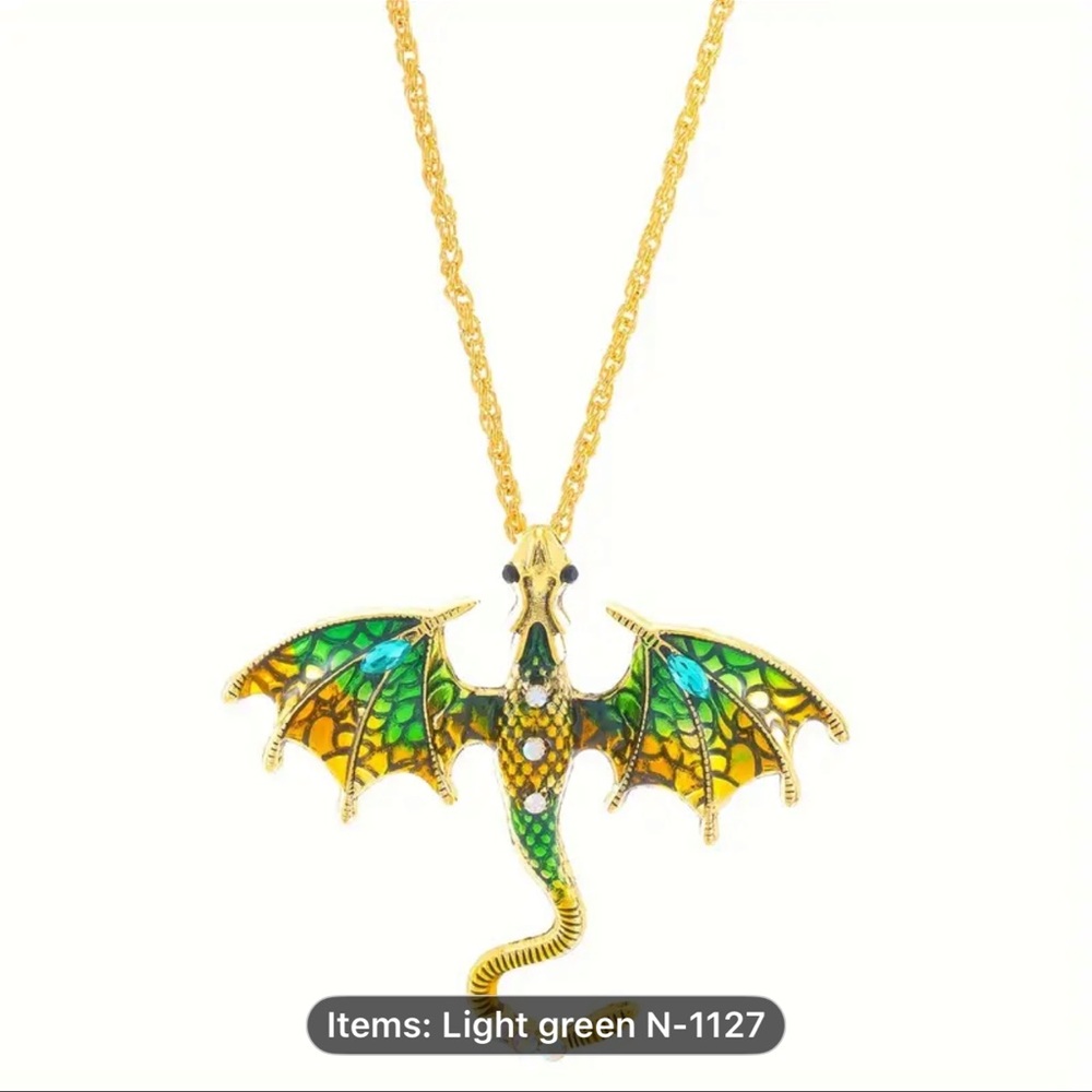 Dragon Pendant Necklace in Green and Gold